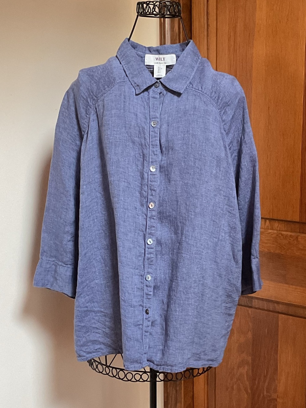 WILT Indigo Blue Linen Button-Down Shirt, Large